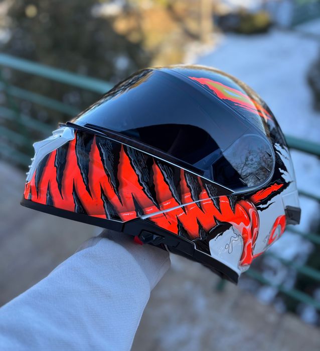 Якісний мотошолом  Модуляр Трансформер, із окулярами МТ білий з зубами