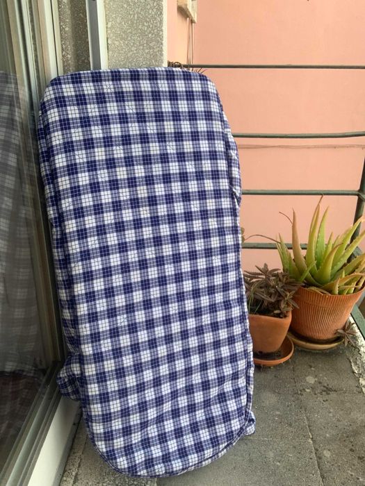 Alcofa vintage alças, Xadrex Azul e Branco, algodão acolchoado anos 70