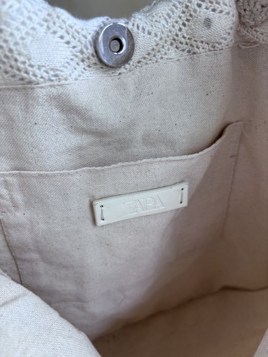 Сумка , сумочка zara молочна плетена , вʼязана пляжна, шопер , хобо в горох , горошок