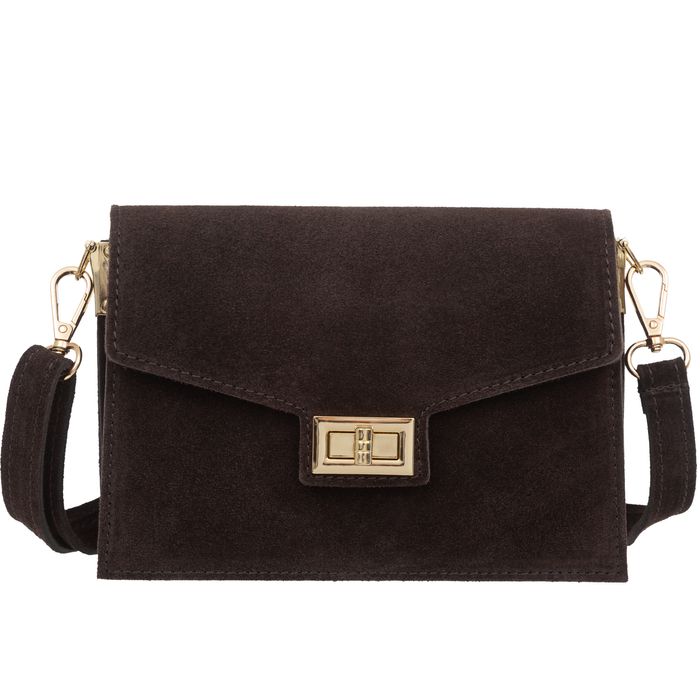 VERA PELLE torebka damska zamszowa listonoszka z klapą V688 c.brązowa