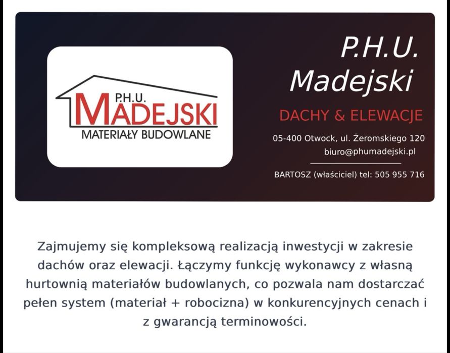 Usługa dekarska kompleksowo z materialem VAT 8% DACHY WIĘŹBY