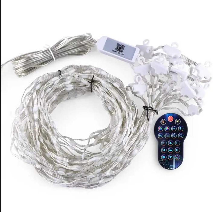 Умная гирлянда штора 2*2 M RGB, управление телефоном или пультом USB