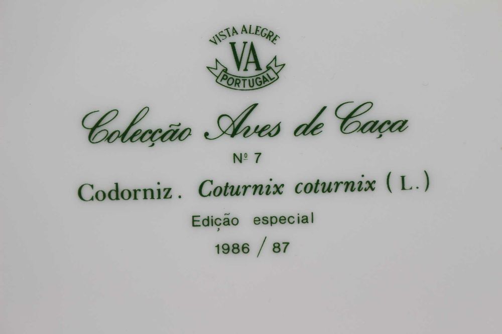 Prato Coleção Aves de Caça Nº 7 Codorniz Edição Limitada 1986/87