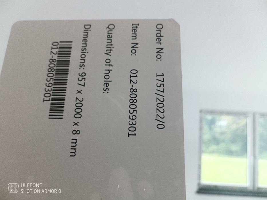 Szyba do prysznica 8 mam. 957mm x 2000mm.