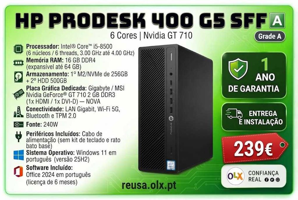 NF.89 Pç LowGamer 8ªG|i5-8500-4.0G|16G|NVMe256+HD500|HDMI|GT710-2G|5G+BT|W11