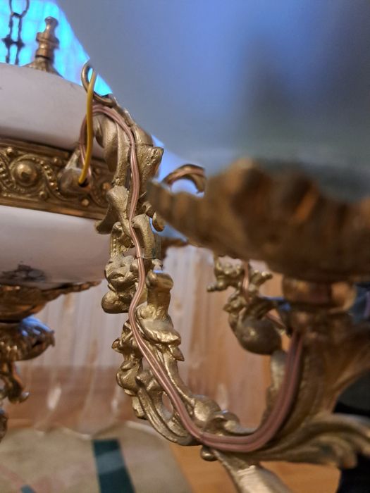 Żyrandol mosiężny 6 ramienny z ceramiką