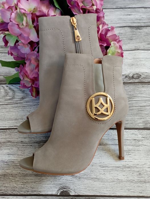 Piękne botki peep toe Kazar 38 nubuk glamour chic