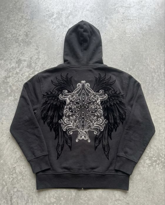 Bluza rozpinana zip up czarna goth grunge y2k haft dżety krzyż