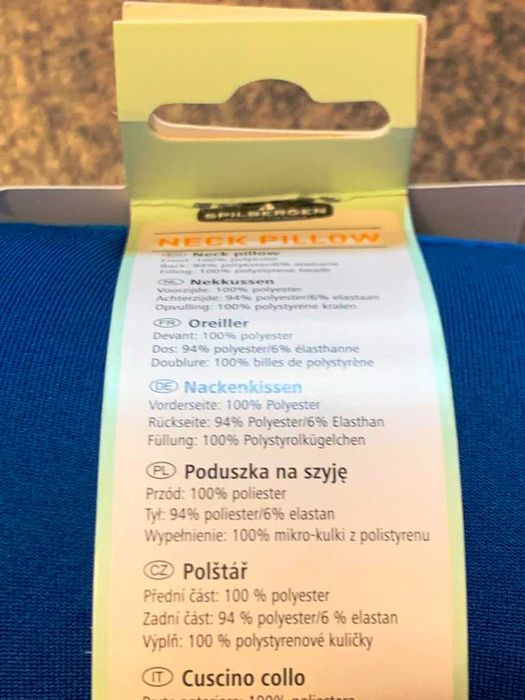 Nowa poduszka podróżna turystyczna rogal na szyję kark niebieska