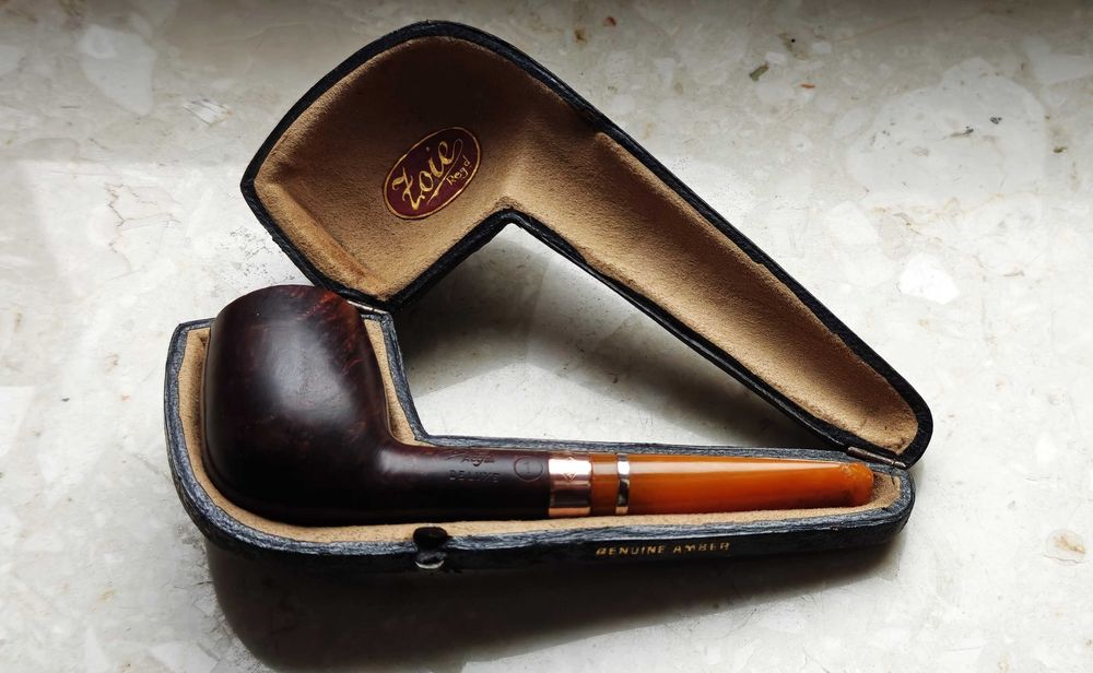 Stara 1920 rok Fajka Bursztyn Złoto Etui Zoie  Nie Dunhill Peterson