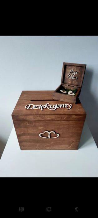 Rustykalne drewniane pudełko na koperty obrączki wesele ślub