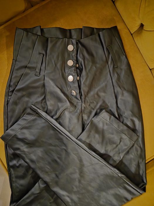 Spodnie eko skóra czarne wysoki stan
