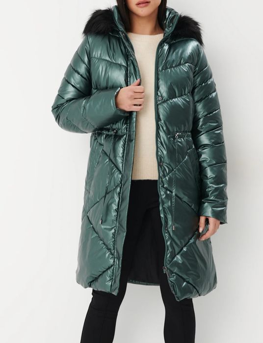 Błyszcząca zielona kurtka zimowa płaszczyk 34 XS Mohito
