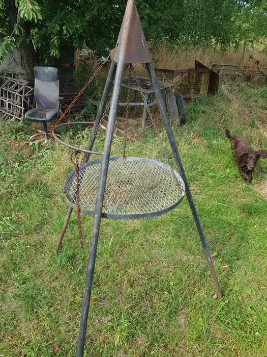 Trójnóg grill ogrodowy ruszt chromowany kociołek ruszt na ognisko