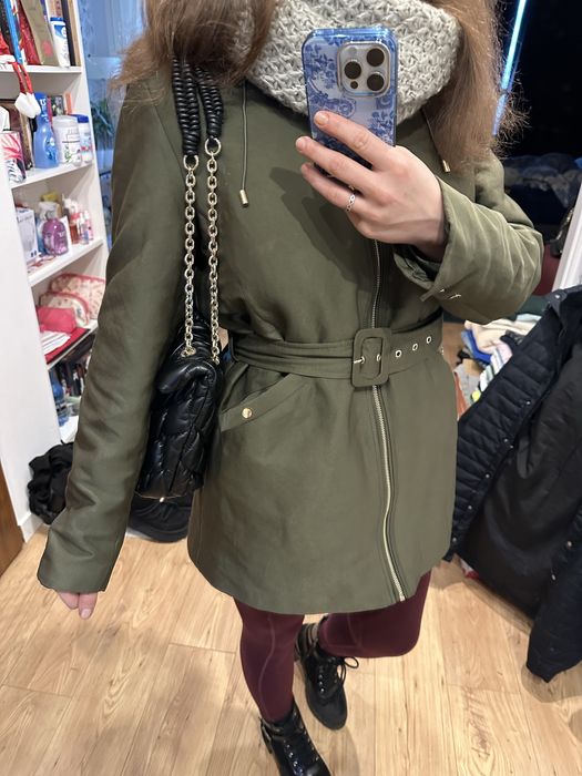 Nowa kurtka taliowana z paskiem Mango L khaki