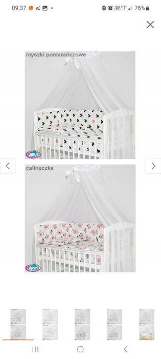 Łóżeczko Aruś i 2 komplety pościeli materacyk