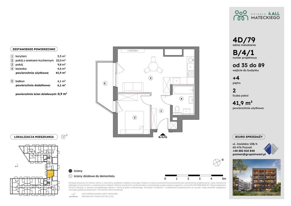 2-pokojowe mieszkanie 41m2 + balkon Bez Prowizji