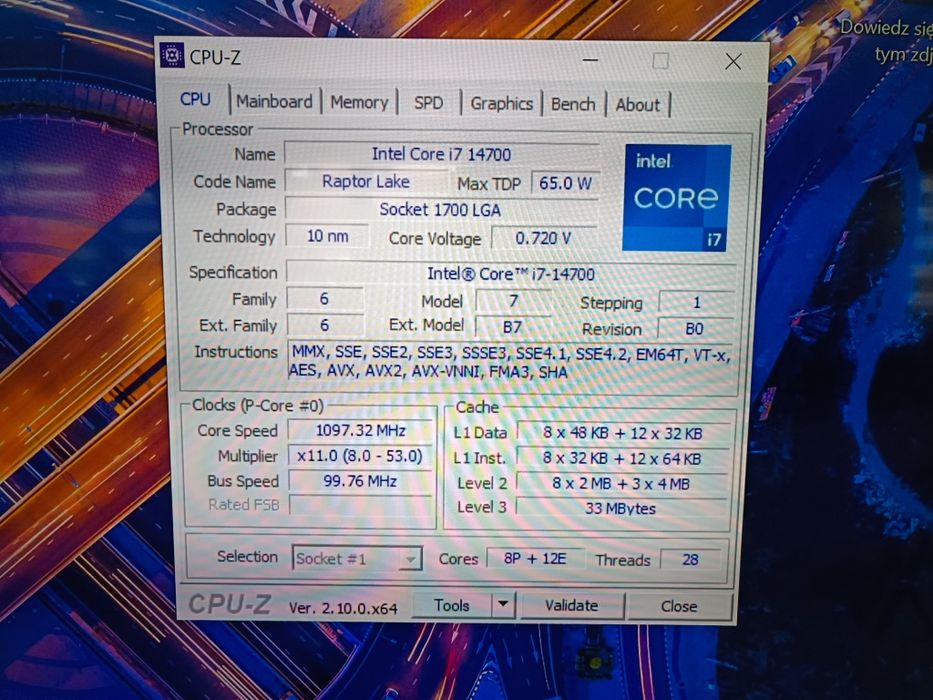Procesor Intel i7 14700 z wbudowaną kartą graficzną