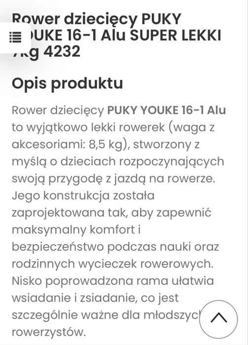Rower dziecięcy Puky Youke 16 cali