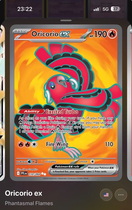 Pokemon Card – Oricorio ex 110/094 – Phantasmal Flames Full Art