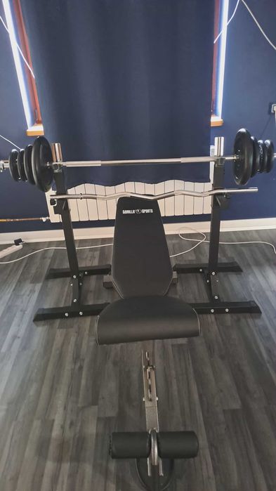 Ławka do wyciskania ze stojakami gryf prosty krótki, łamany 50kg