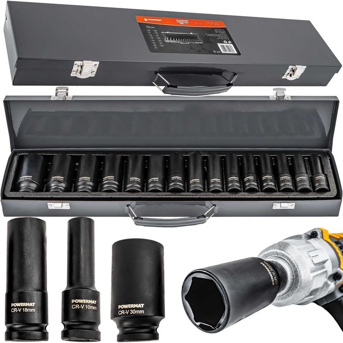 zestaw nasadek udarowych do kluczy 10-30mm hex 15szt PM-ZNU-1032T