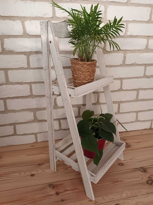 Drewniany stojak na kwiaty shabby chic biały Nowy bez metki