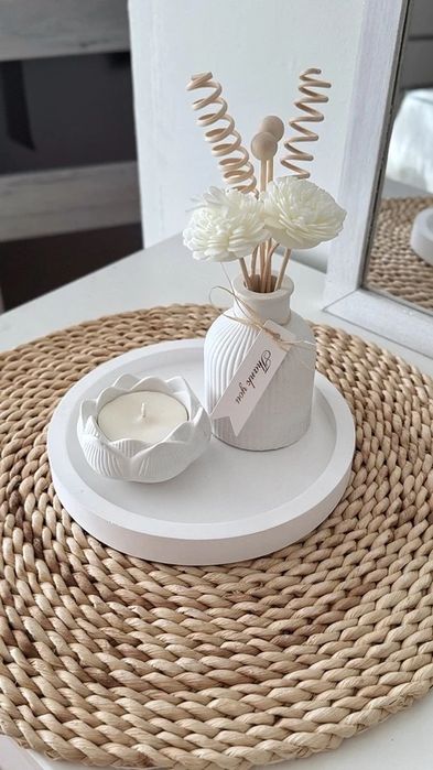 Zestaw Prezentowy z Gipsu Ceramicznego – Biały | Wosk Sojowy