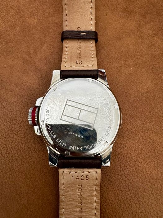 Męski zegarek Tommy Hilfiger, 42mm, brązowy skórzany pasek, nowa bateria