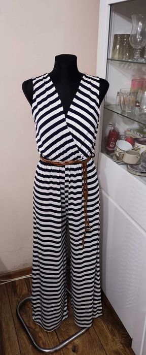 Kombinezon w paski biały granatowy pasy lato wiskoza Włochy
