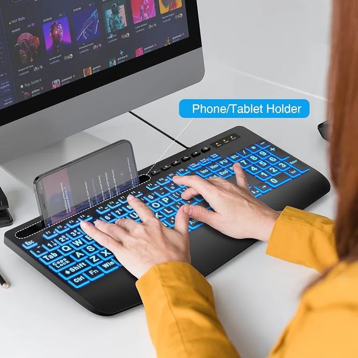 Klawiatura podświetlana RGB z uchwytem na telefon  USB