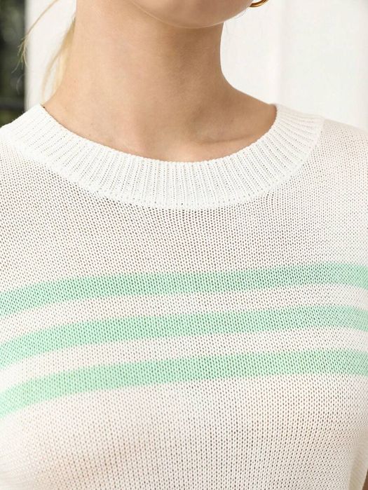 Sweterek W Paski Z Krótkim Rękawem Biały Wiskoza Casual Shein S 36