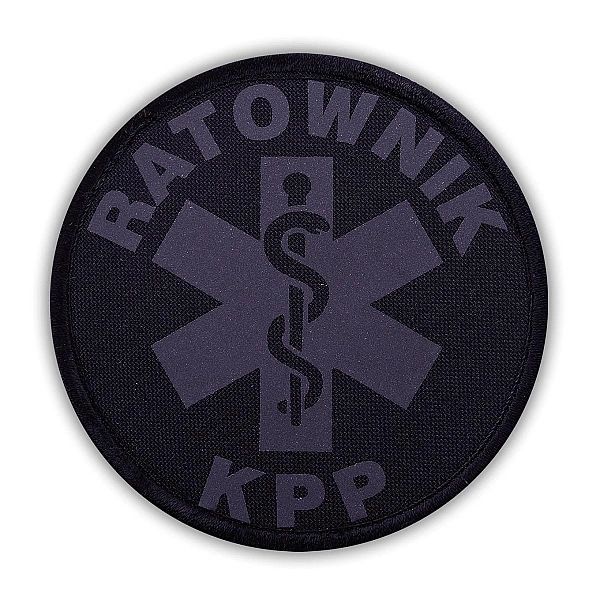Emblemat CZARNY odblaskowy RATOWNIK KPP na rzepie 8,5 cm