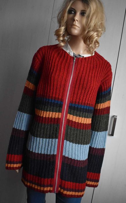 Sweter wełniany 42 XL XXL kardigan zasuwany wełna alpaka ciepły zimowy