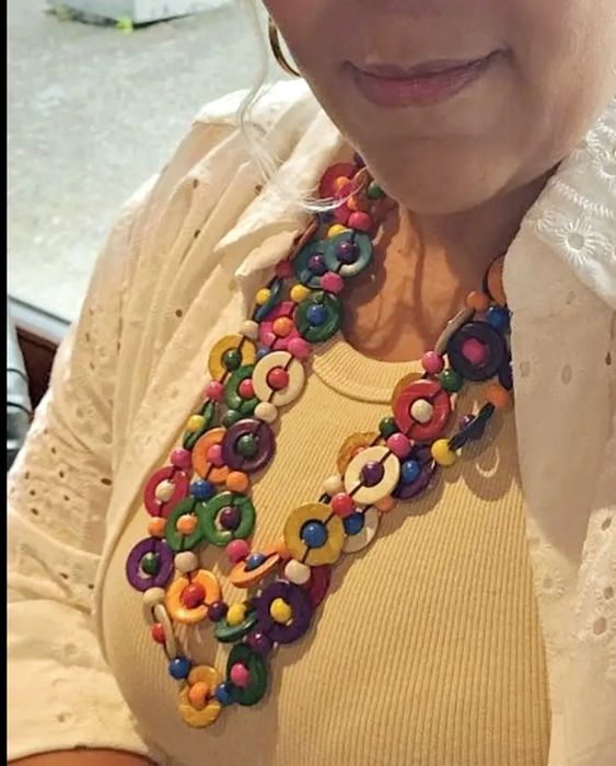 Nowy naturalny Boho retro naszyjnik korale z łupin kokosa 65 cm