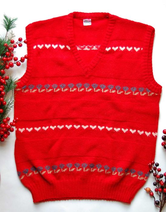 Nowy pulower vintage sweter bezrękawnik damski S/M czerwony moher