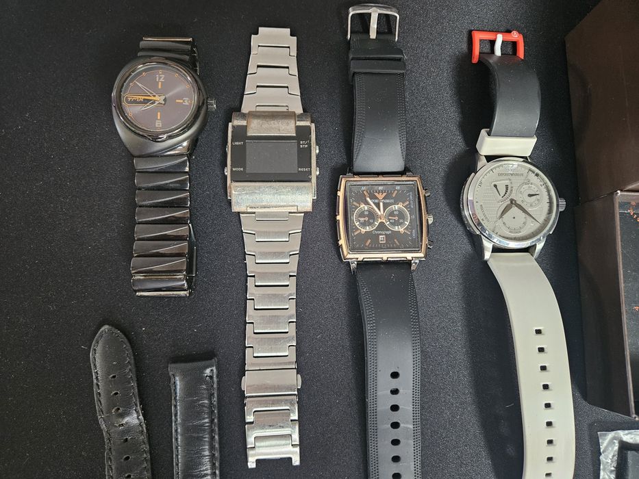 Zestaw 4  zegarków: Armani x2, Timex, Identity London – na części / do naprawy