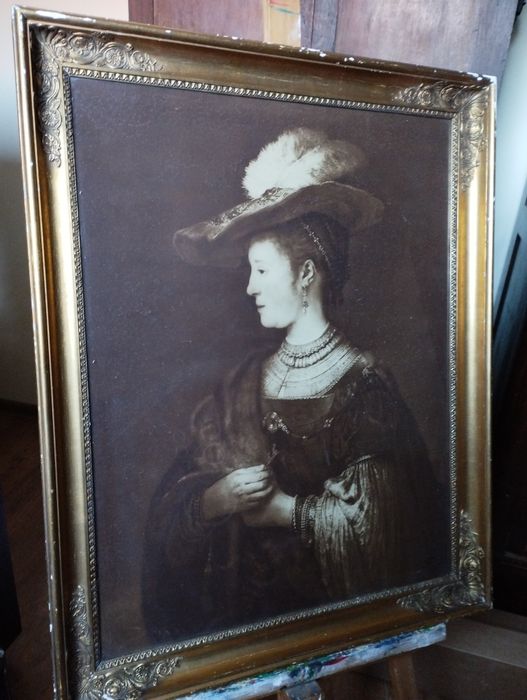 Stary obraz  "Saskia" Rembrandt w pięknej ramie