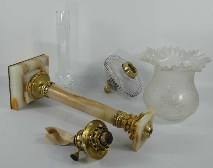 Kolumnowa LAMPA NAFTOWA alabaster brenner MATADOR kominek klosz 85 cm