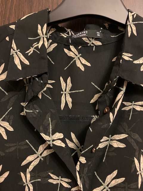 Koszula Reserved 34 czarna w motylki beżowe rozpinana