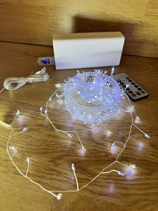 Гирлянда нить мишура 15 м свет теплый и белый, usb, зеленая и серая пр