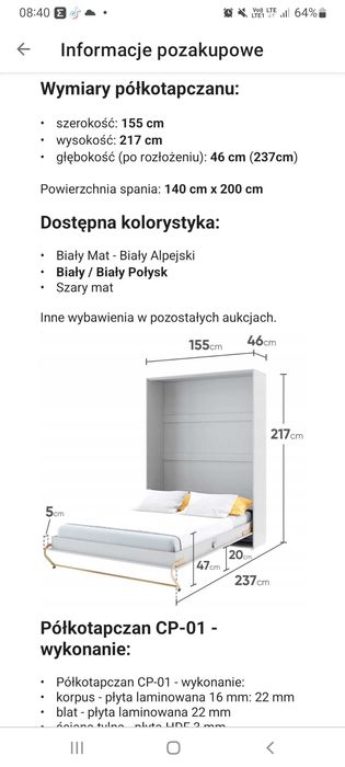 Łózko chowane w szafie