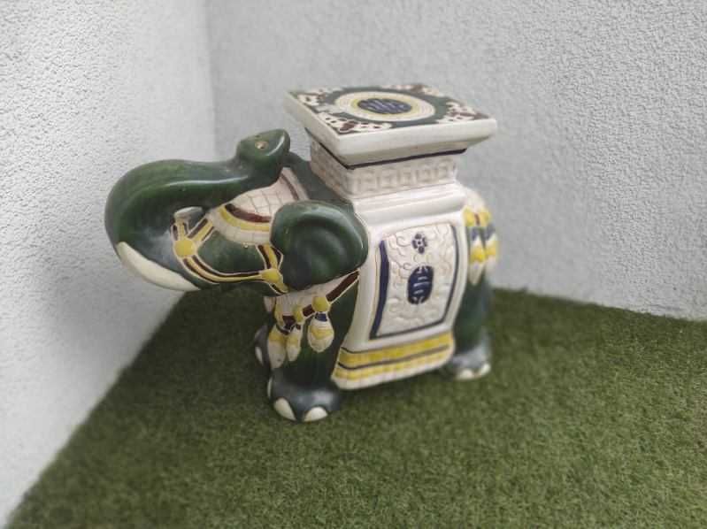Duzy ceramiczny slon dekoracyjny 38x50 cm - taboret / podstawka