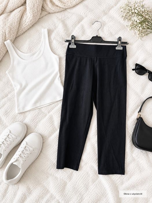 Kolarki czarne bawełniane wysoki stan Athleisure M