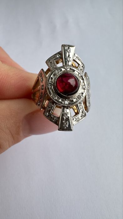 Кольцо золотое перстень с рубином и бриллиантами 585, размер 18, 6,71г