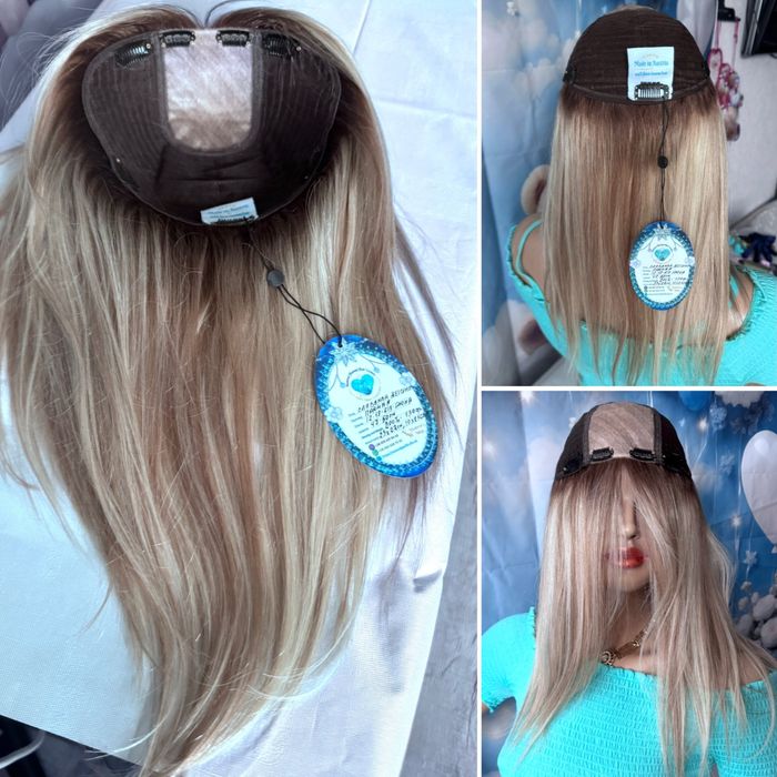 Натуральная большая накладка парик основа кожа шелк славянка блонд 50с