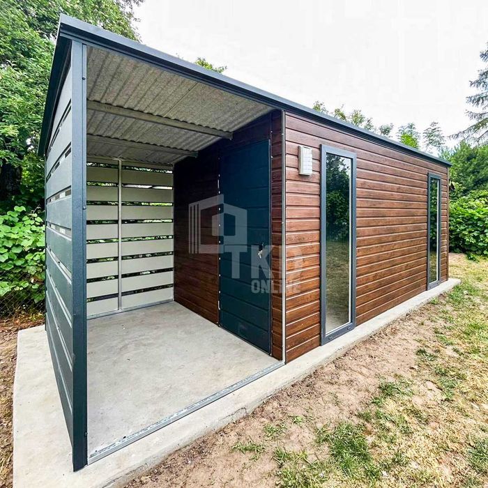 Schowek Domek Ogrodowy 4,5X2,5M + Wiata 1,5M Drzwi 2X Okno Dach Tkd277
