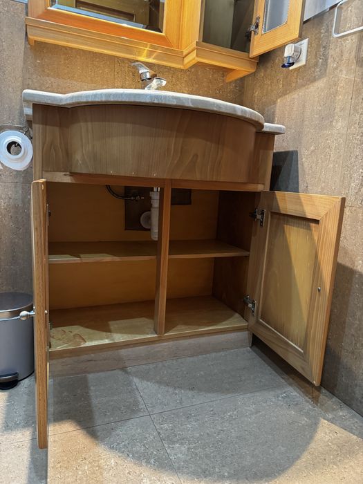 Móvel wc com espelho, lavatorio e torneira, pedra verdadeira