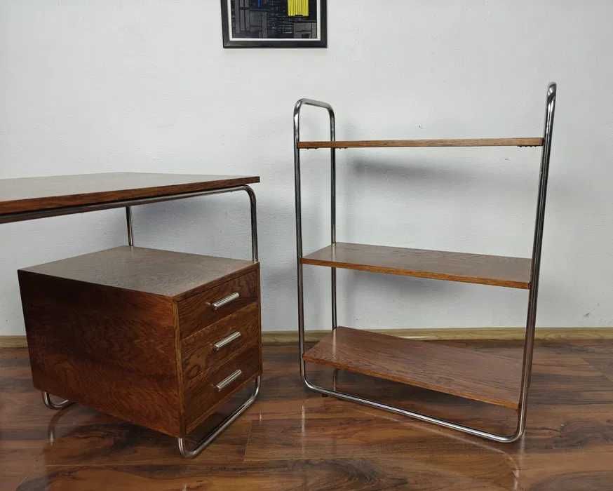 Regał Pomocnik Biblioteczka Dąb Ciemny Chrom w stylu Bauhaus Modernizm