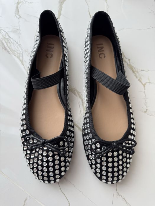 Новые черные балетки в стразы в стиле Miu Miu